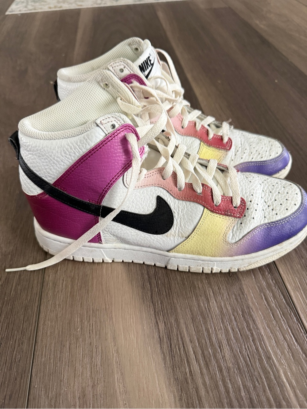 Nike Women’s High Top Sneakers in White w/Pink, Yellow & Purple Accents-size 9.5